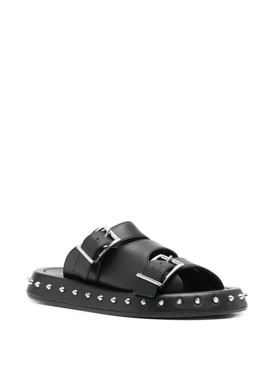 Alexander McQueen Shoes - ALEXANDER MCQUEEN Leather Stud Buckle Slide Sandals Black EU39 RT$1250
